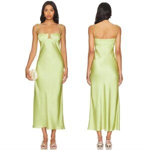 Anna October Tulip Midi Dress in Kiwi Light Green Satin Silk Formal Gown Medium